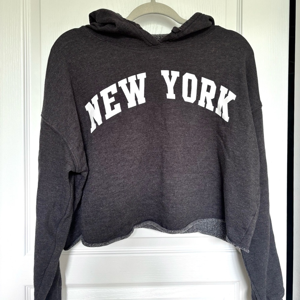 New York Women's Charcoal Hoodie - cropped